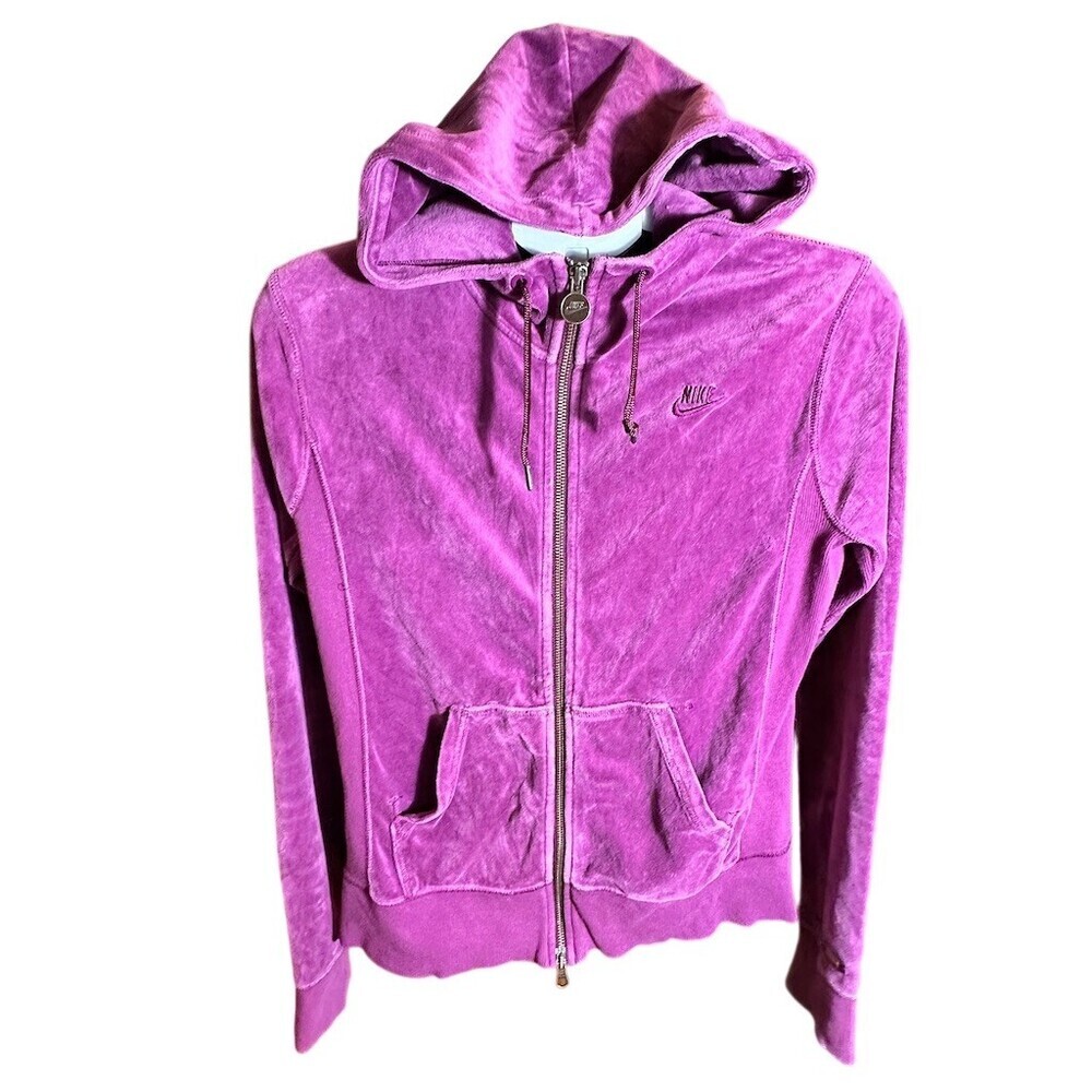 Nike Hoodie Jacket Womens Size M Purple Full Zip Velour vintage